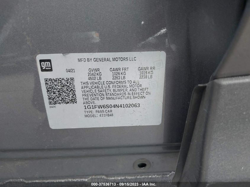 2022 CHEVROLET BOLT EV 1LT - 1G1FW6S04N4102063