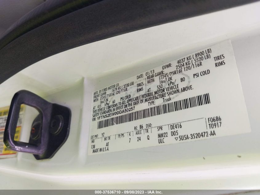 2013 FORD ECONOLINE CARGO VAN COMMERCIAL 1FTNS2EW0DDA50257