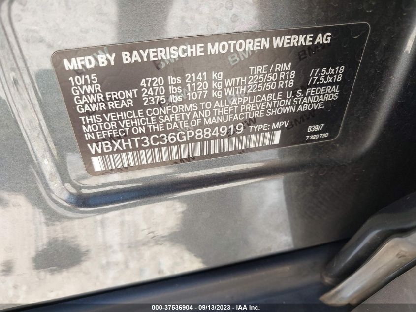 2016 BMW X1 XDRIVE28I - WBXHT3C36GP884919