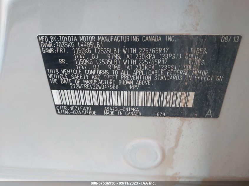 2013 TOYOTA RAV4 XLE - 2T3WFREV2DW047968