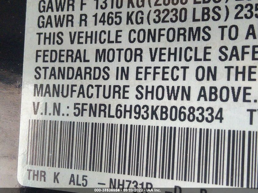 2019 HONDA ODYSSEY ELITE - 5FNRL6H93KB068334