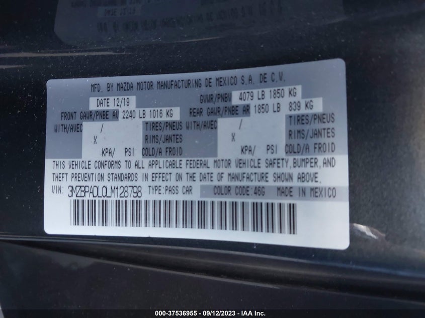 VIN 3MZBPADL0LM128798 2020 MAZDA MAZDA3 SEDAN PREFERRED PACKAGE