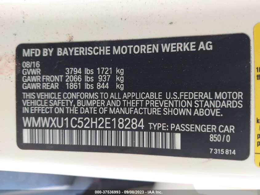 2017 MINI HARDTOP 4 DOOR COOPER WMWXU1C52H2E18284
