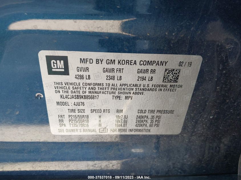 2019 BUICK ENCORE PREFERRED - KL4CJASB9KB856817