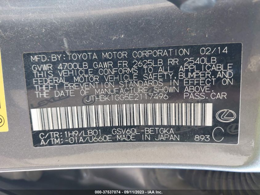 2014 LEXUS ES 350 - JTHBK1GG5E2117496