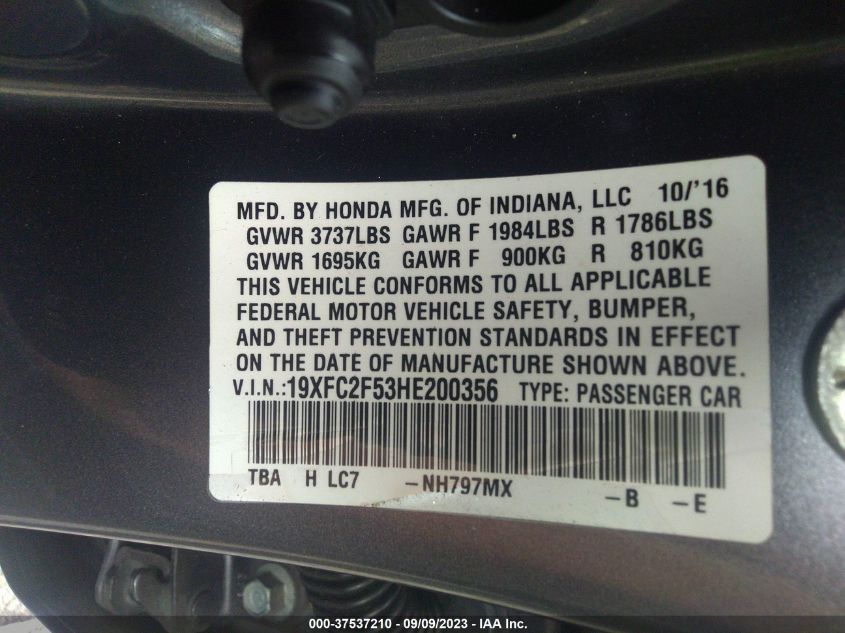2017 HONDA CIVIC SEDAN LX - 19XFC2F53HE200356