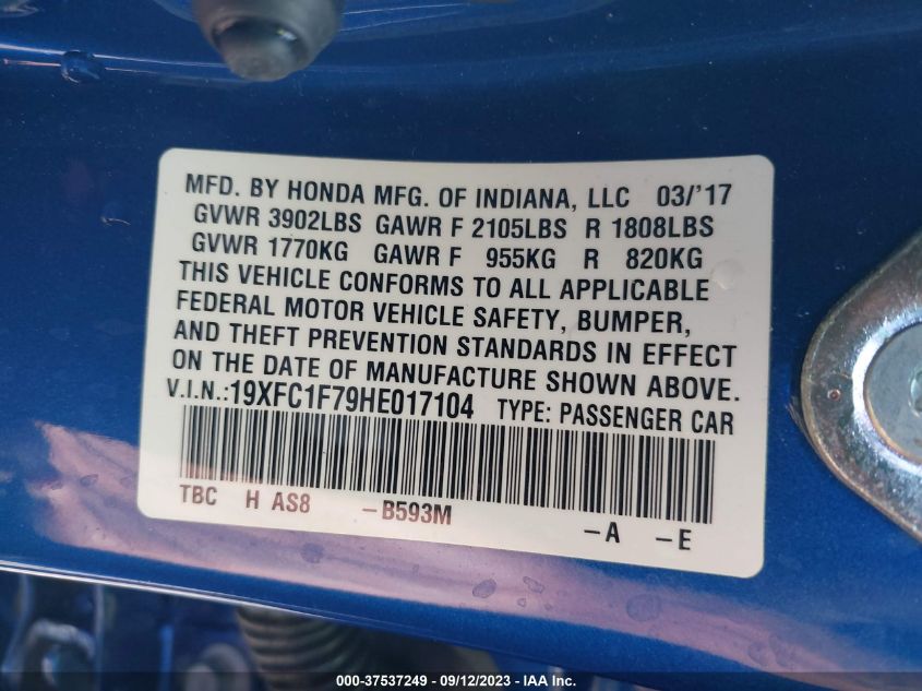 2017 HONDA CIVIC SEDAN EX-L - 19XFC1F79HE017104