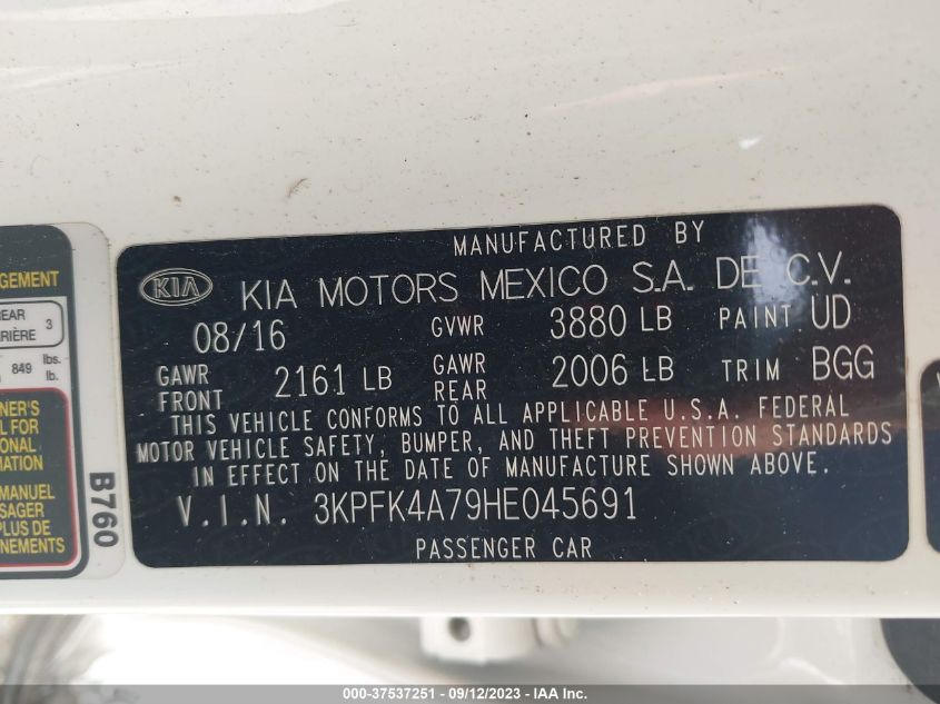 2017 KIA FORTE LX - 3KPFK4A79HE045691