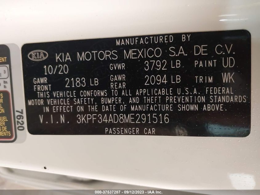 3KPF34AD8ME291516 Kia Forte GT-LINE 9