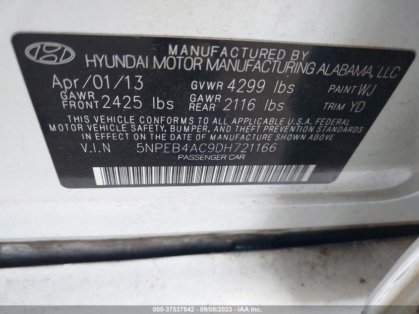 2013 HYUNDAI SONATA GLS PZEV - 5NPEB4AC9DH721166