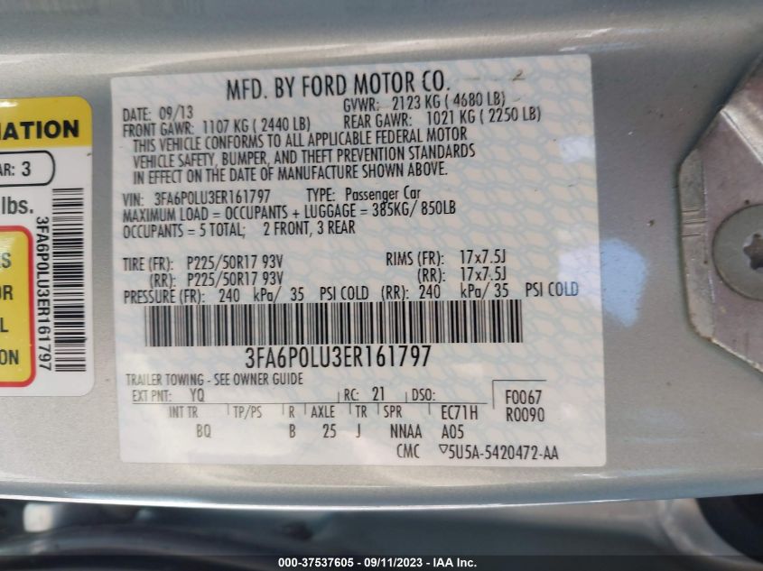 2014 FORD FUSION SE HYBRID - 3FA6P0LU3ER161797