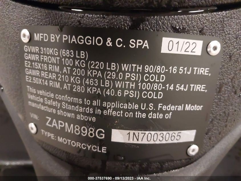 2022 PIAGGIO LIBERTY 150/150 S ZAPM898G1N7003065