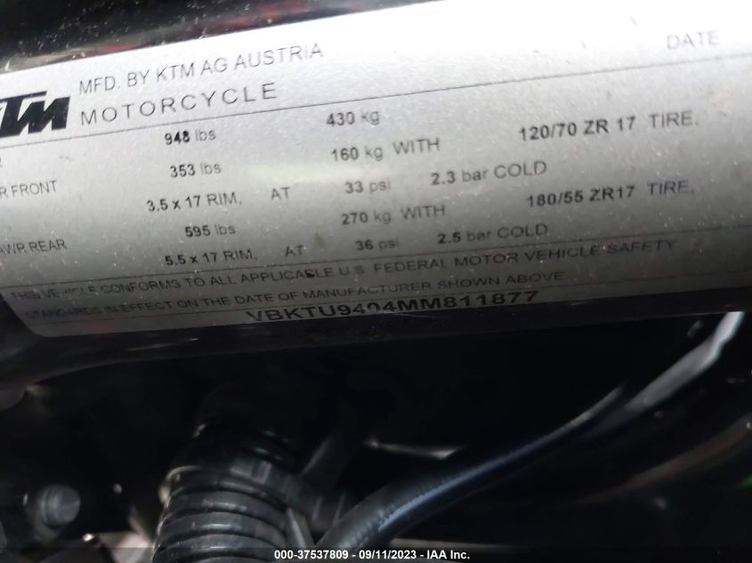 2021 KTM 890 DUKE R - VBKTU9404MM811877