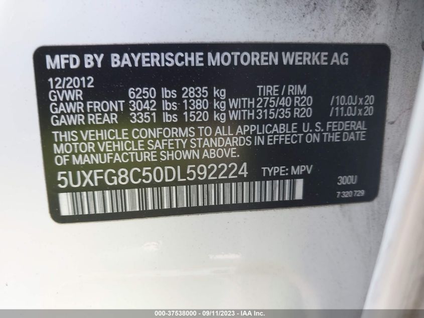 2013 BMW X6 XDRIVE50I - 5UXFG8C50DL592224