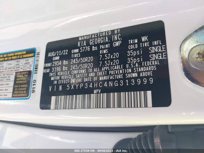 2022 KIA TELLURIDE EX - 5XYP34HC4NG313999