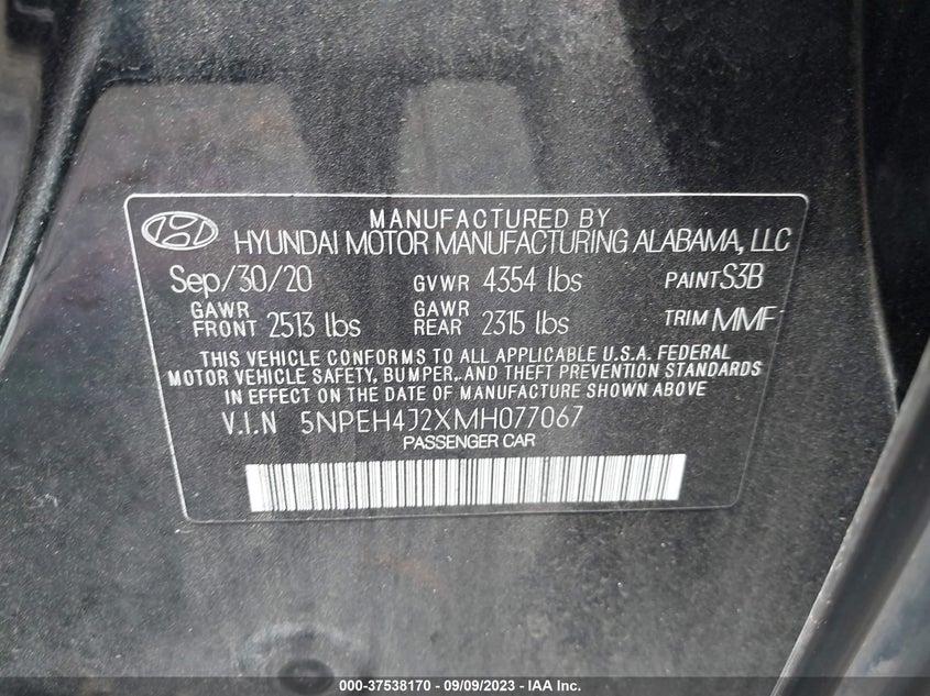 VIN 5NPEH4J2XMH077067 2021 HYUNDAI SONATA LIMITED