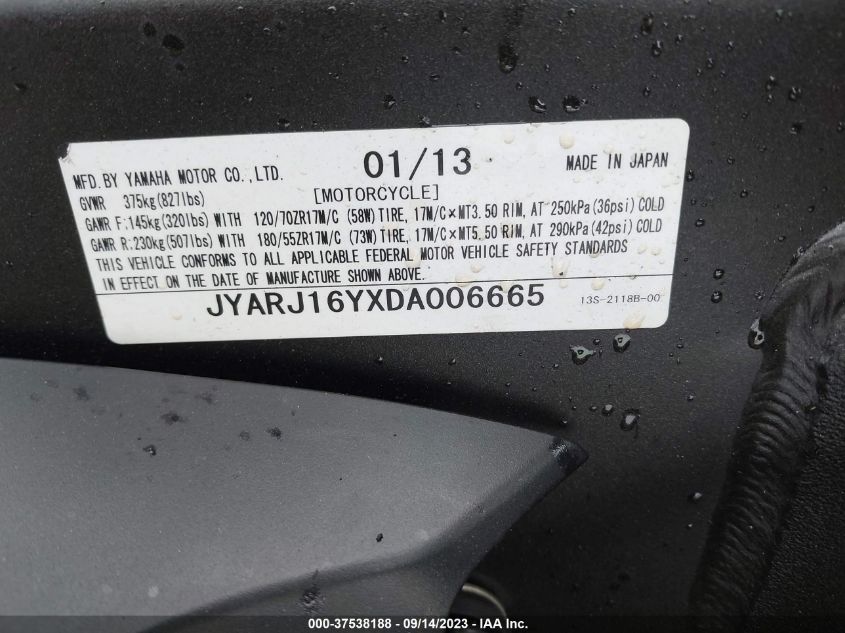 2013 YAMAHA YZFR6 C JYARJ16YXDA006665