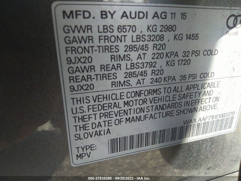 2017 AUDI Q7 PREMIUM PLUS - WA1LAAF71HD003170