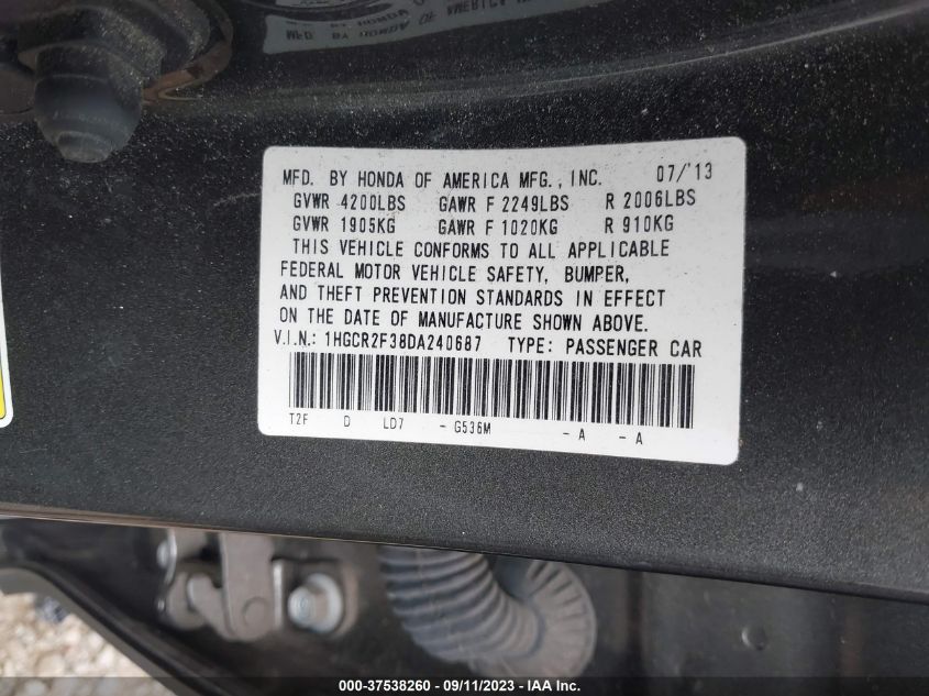 2013 HONDA ACCORD LX - 1HGCR2F38DA240687