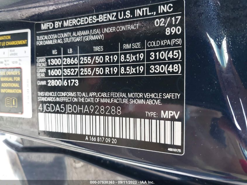 2017 MERCEDES-BENZ GLE GLE 350 - 4JGDA5JB0HA928288