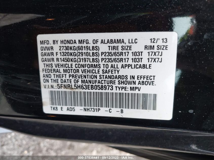 2014 HONDA ODYSSEY EX-L - 5FNRL5H63EB058973