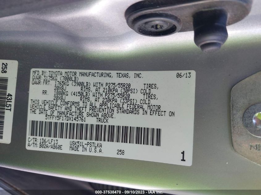2013 TOYOTA TUNDRA 2WD TRUCK LTD/PLATINUM 5TFFY5F17DX145761