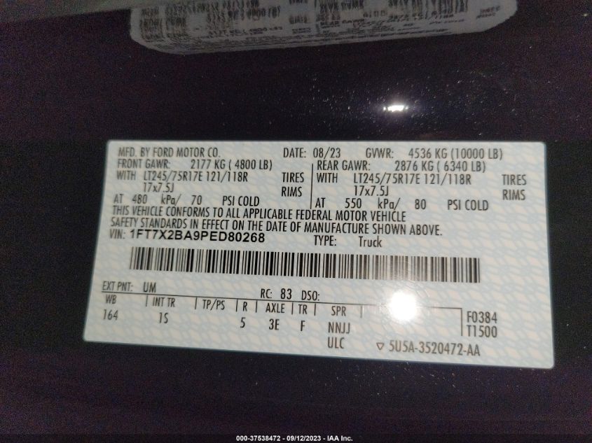 2023 FORD F-250 XL - 1FT7X2BA9PED80268