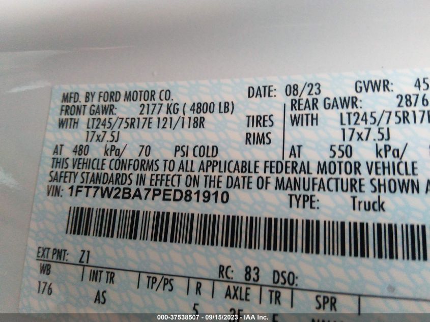 2023 FORD F-250 XL - 1FT7W2BA7PED81910