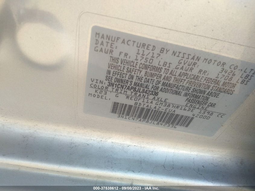 2018 NISSAN VERSA SEDAN S PLUS 3N1CN7AP8JL842336