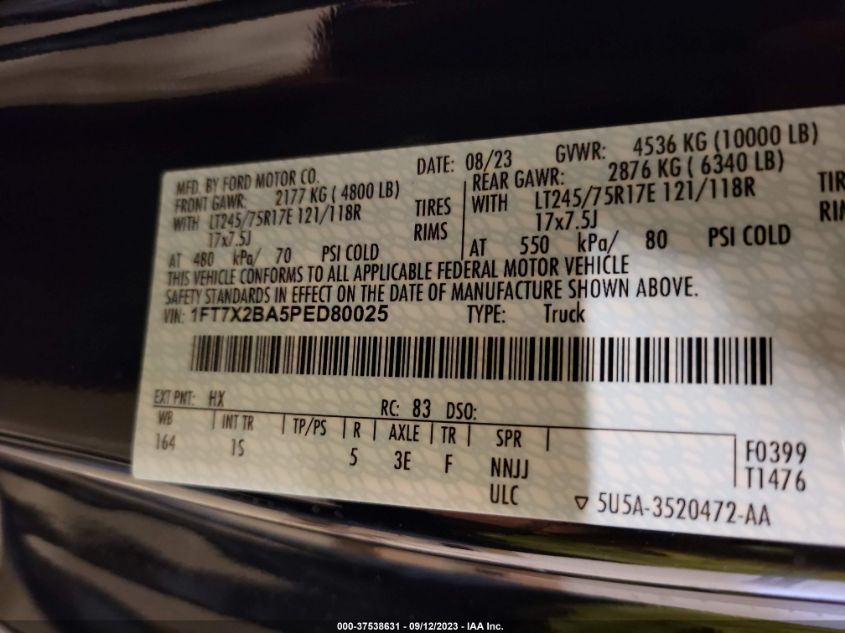 2023 FORD SUPER DUTY F-250 SRW XL - 1FT7X2BA5PED80025