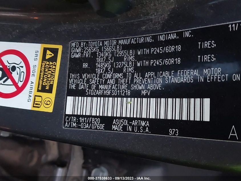 2015 TOYOTA HIGHLANDER LE - 5TDZARFH9FS011218