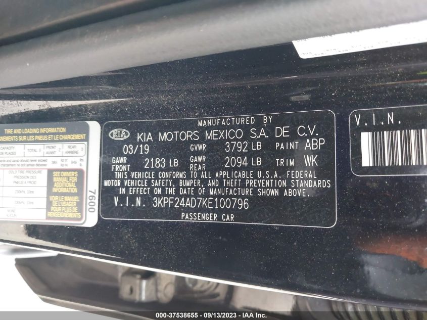 2019 KIA FORTE FE/LX/LXS - 3KPF24AD7KE100796