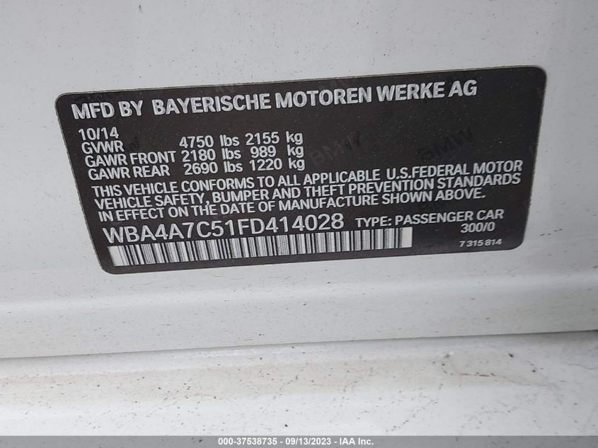 2015 BMW 428 GRAN COUPE XDRIVE WBA4A7C51FD414028