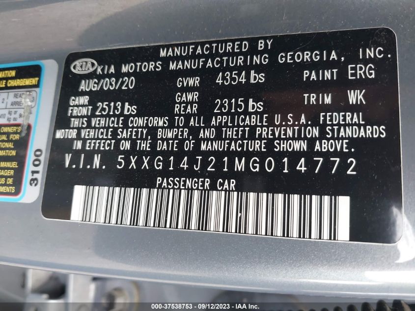 2021 KIA K5 LXS - 5XXG14J21MG014772