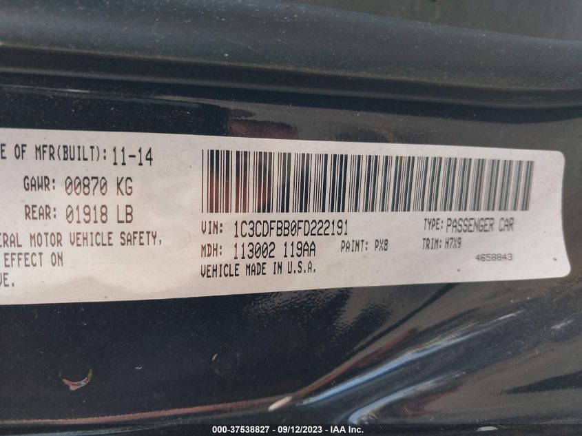 2015 DODGE DART SXT - 1C3CDFBB0FD222191