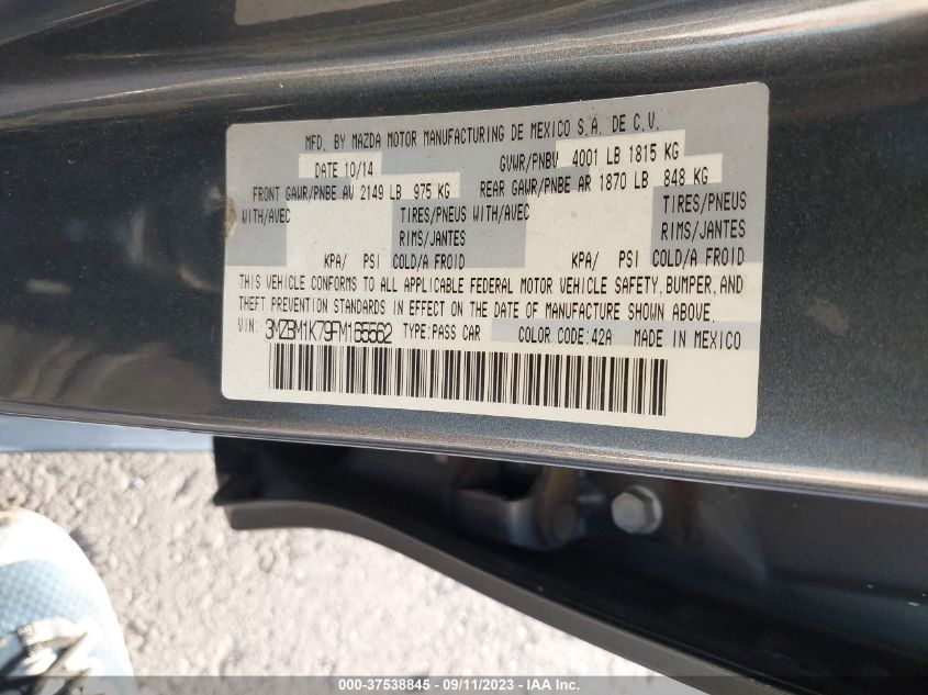 2015 MAZDA MAZDA3 I SPORT - 3MZBM1K79FM165562