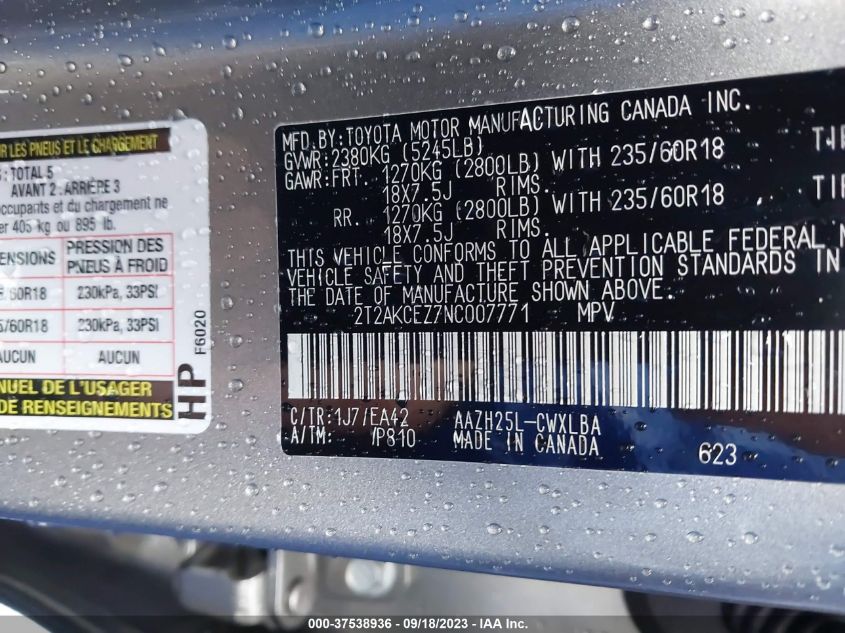 2022 LEXUS NX 350H 2T2AKCEZ7NC007771