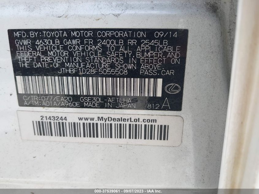 2015 LEXUS IS 250 - JTHBF1D28F5055508