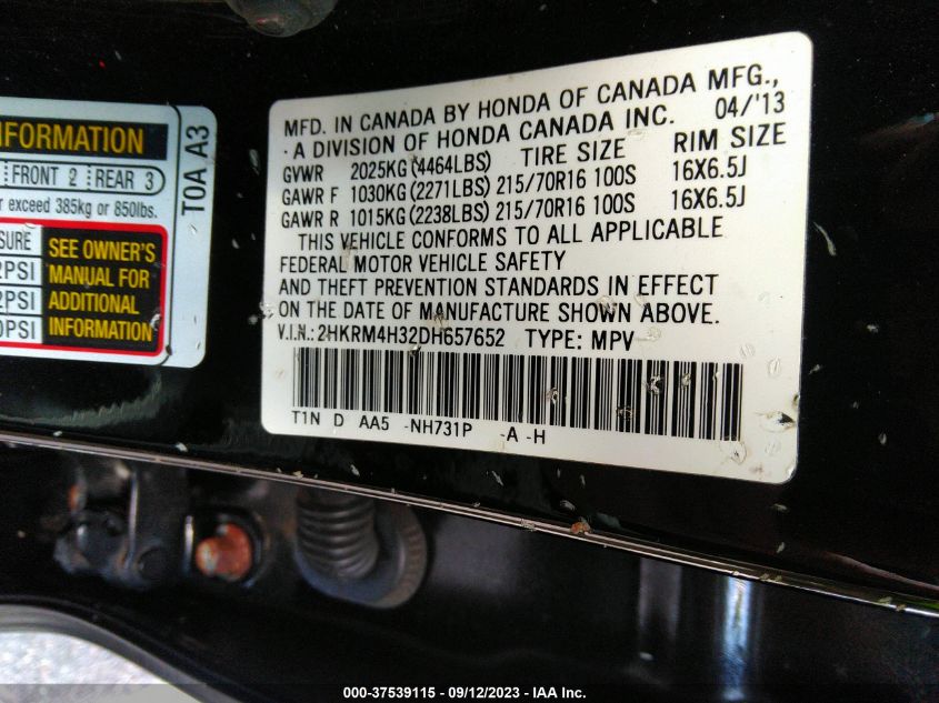 2013 HONDA CR-V LX - 2HKRM4H32DH657652
