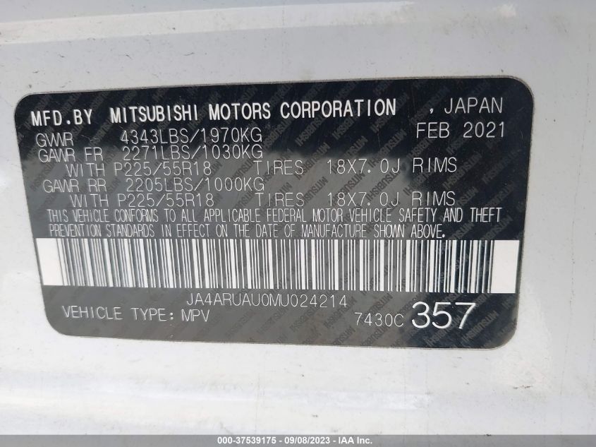 2021 MITSUBISHI OUTLANDER SPORT ES/SE/LE/BE - JA4ARUAU0MU024214