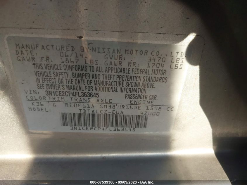 2015 NISSAN VERSA NOTE S PLUS - 3N1CE2CP4FL363645
