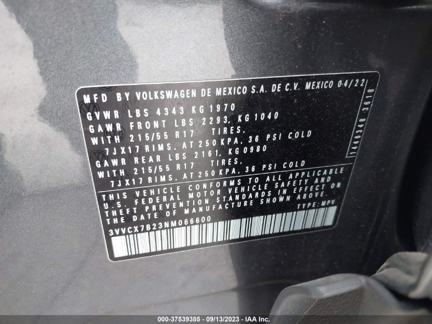 2022 VOLKSWAGEN TAOS S - 3VVCX7B23NM066600