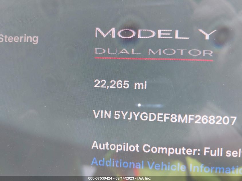 2021 TESLA MODEL Y PERFORMANCE - 5YJYGDEF8MF268207