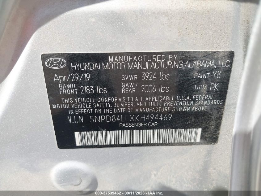 2019 HYUNDAI ELANTRA SEL - 5NPD84LFXKH494469