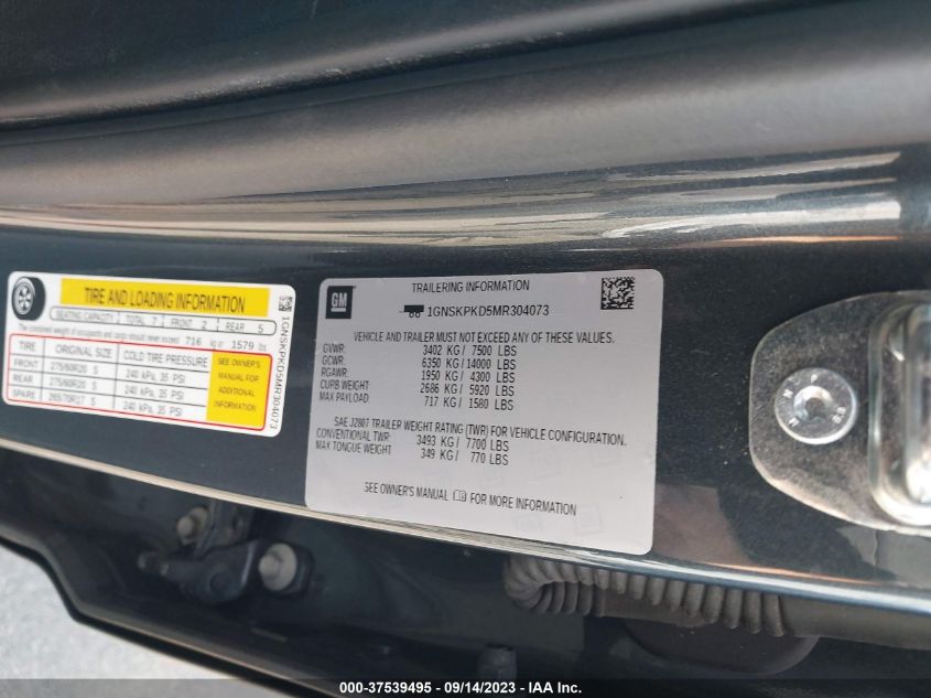 2021 CHEVROLET TAHOE Z71 - 1GNSKPKD5MR304073