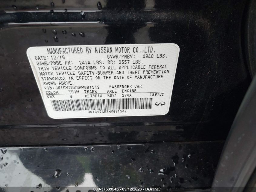 2017 INFINITI Q50 2.0T PREMIUM - JN1CV7AR3HM681542