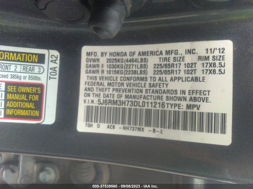 2013 HONDA CR-V EX-L - 5J6RM3H73DL011216