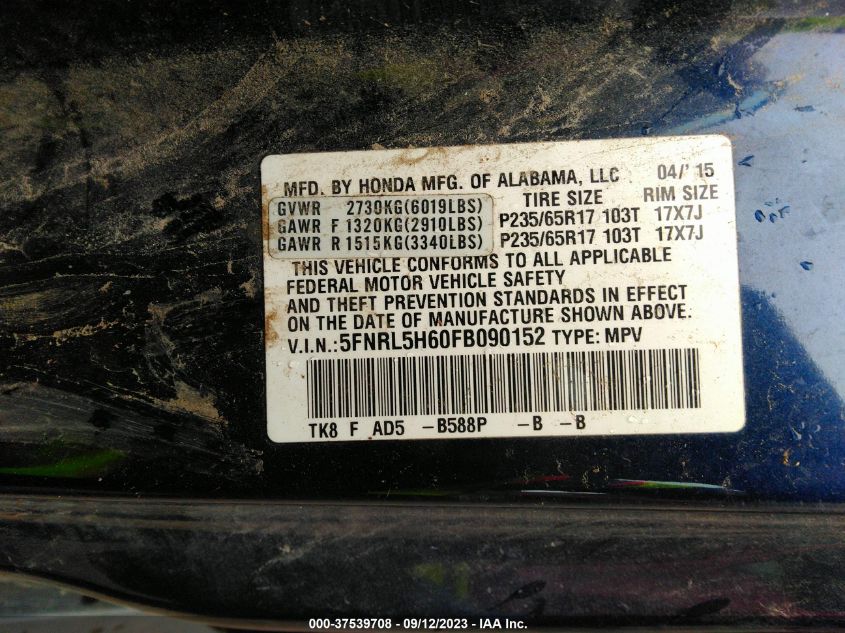2015 HONDA ODYSSEY EX-L - 5FNRL5H60FB090152