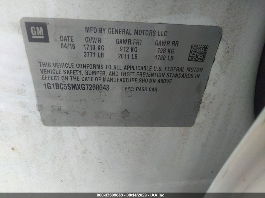 2016 CHEVROLET CRUZE LS - 1G1BC5SMXG7268643