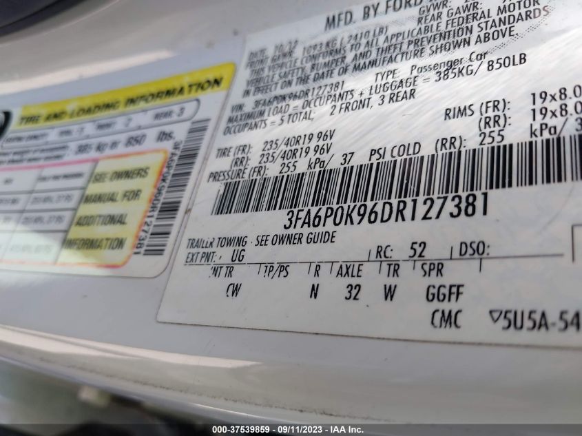 2013 FORD FUSION TITANIUM - 3FA6P0K96DR127381